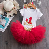 Headband Short Sleeve Top and Tutu Dress Outfits 3pcs for 1 Year Baby Girls First Birthday Party Cotume Newborn