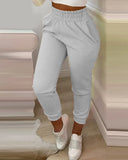 Styles Spring Summer Fashion Solid And Print Shirring Waist Pocket Design Casual Long Cargo Pants Sportswear Women's