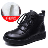 Cowfrepe Retro Wool Short Boots Women 2025 Winter New Round Head With Martin Boots Plus Cotton