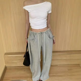 Collared Shoulder T Women 2025 Summer New Design With A Short Slanted Shoulder Jacket + Casual Broad