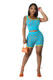 Printed Women Knitted 2 Piece Set Sleeveless Tank Top Skinny Biker Shorts Matching Short Jogger Set Fitness