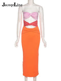 Summer Patchwork Sexy Hollow Out y2k Midi Dress Women 2022 Beach Strapless Sleeveless Backless Bodycon Dresses