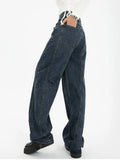Buy Funny Women Jeans Streetwear Casual High Waist Pants Korean Fashion Dark Blue Straight Jeans Loose Y2k Female