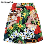 Harajuku A Line Skirt Beach Women Summer Runway Floral Printed Western Girl Y2K Punk Ladies 50s Party Mini