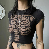 Zingj Dark Wind Round Collar Skeleton Slim High Waist Crop