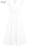 Long Dress Women Solid Summer Dress Female Fashion V Neck Short Sleeve Button Dress Ladies Casual Loose Beach