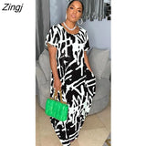 Women Casual Long Dress Print Short Sleeve Maxi Dresses Fashion Pocket O-Neck Female Loose Dress Robe