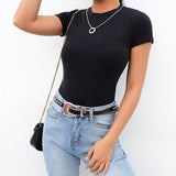 Basic Black White Bodysuit Women Summer Short Sleeve Woman Body Top Cotton Bodycon Jumpsuit Romper Ladies