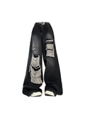 Women's Gothic Black Jeans High Waist Vintage Korean Fashion Y2k Streetwear Ripped Pants Harajuku Casual Wide Leg Denim