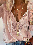 Shirt Women's 2023 Autumn Lace Blouse V-neck Shirt Loose Tops Office Lady Fashion Clothing Clothes Temperament