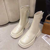 mid-tube thin boots women's 2022 new summer thin back zip Chelsea square-toe short boots platform