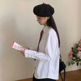 Japanese Women Solid White Shirts Spring Jk Preppy Style Long Sleeve Student Blouse Fashion Button Female Pocket Tops