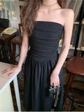 Strapless Midi Dress Women French Slim Even Party Formal Dress Office Lady Casual Fairy One Piece Dress Chic Summer