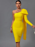 Sleeve Bandage Dress 2022 New Womens Yellow Bandage Dress Elegant Sexy Bowknot Evening Club Party Dress High Quality
