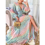 Leopard Dress Plus Size 2022 Spring/Autumn Women Long Lantern Sleeve Club Party Evening Dress Maxi Dresses Vestidos