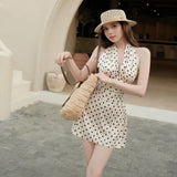 Summer Fashion New Women's Fashion French Sexy Hanging Back Wave Print Design Feel Waist