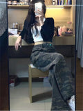 Camouflage Jeans Woman High Waist Cargo Pants Straight Jeans Fashion Straight Baggy Pants Y2k Casual Denim
