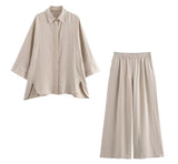 Women's INS Exploding Loose Linen Shirts Tight Straight Pants Set