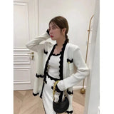 Sweet Knit Cardigans + Camisole + Skirts 3pcs Sets Girls Long Sweater Coat + Vest + Mini Skirt Suits Women