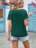 Women's Satin Blouse Elegant Green Vintage Loose Beautiful Short Sleeve Shirt Summer Top Tunic White Blouse for Women