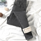 Thick Warm Casual Fashion Denim Pencil Pants Velvet Women High Waist Skinny Jeans Fleece Warm Slim Fit Stretch