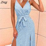 deep v-neck backless lace up party dress Summer green Women sexy dresses A-line strap printed beach sundress