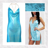 Metal body chain slip Summer Dress Women Bling diamond Beach bodycon dress Sequin Night club Party ladies dresses