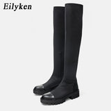 2023 New Platform Over The Knee Boot Women Slim Stretch Fabric Long Sock Boots Winter Low Heel Casual Ladies