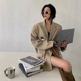 Blazers Women Elegant Solid Suit Jackets Korean Office Lady Simple Single Breasted Loose Leisure All-Match Coat Top