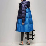 blocking Casual Long 90%White duck down Hooded Coat Women's 2023 Winter New Korean Loose Down Jackets Warm Parkas