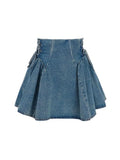 Women Bandage Decoration Fishbone High Waist Denim Skirts Sexy Mini Length Skirt Temperament Fashion Puffy Skirt 2023