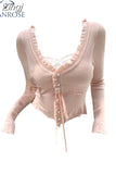 V-Neck Knitted Sweater Pullover Basic Long Sleeve Slim Fit T-shirt Female Autumn Winter Jumpers Top Y2K Women