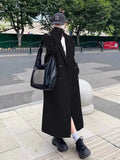 Women Double Breasted Loose Woolen Coat Lapel Collar Long Sleeves Solid Women's Casual Oversize Coat Autumn