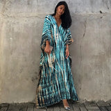 Printed V-neck Batwing Sleeve Side Split Loose Dress For Women Clothes Plus Size Beachwear Maxi Dress