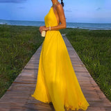 Solid Swing Long Dress 2023 New Sexy Chain Halter Backless Evening Dress Lady Fashion Hollow Out Sleeveless Party