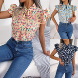 Shooting Spring And Summer Leisure Flowers And Wood Ears With Bow Chiffon Shirt Women's