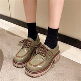 autumn new college small leather shoes women's thick bottom patent leather lace-up loafers retro shoes women's