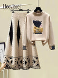 Winter Two Pieces Sets For Women Long Sleeve Pullover Sweatshirts And High Waist Knitting Skirts Sets Womens Outfits