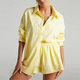 Casual Two Piece Sets Womens Outifits Shorts Fashion Set of Pants and Blouse Solid Color Cardigans Y2k Tracksuit