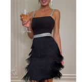 New Summer Women Tassel Bandage Dress Sexy Spaghetti Strap Sleeveless Club Celebrity Evening Club Mini Party Dress