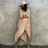 Queens Floral Print Sashes Rayon Cotton Women Bohemian V Neck Batwing Sleeves Robe Kimono Boho Bikini