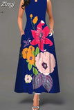 Women Floral Printed Long Dresses Casual Sleeveless Beach Holiday Boho Maxi Dress