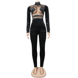 Beautiful Sheer Mesh Patchwork Crystal Velvet Jumpsuit Rompers Glam Sequins Jumpsuit Party Club Wear Birthday