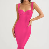 Bandage Dress Rose Red Strap Bodycon Dress For Women V-neck Summer Elegant Celebrity Evening Club Party Dresses Outfit