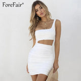 New Ruched Mini Bodycon Dress Summer Women Backless Mini Party Dresses 2018 One Shoulder Sleeveless Sexy