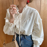 Mujer De Moda 2023 Casual Women Shirt Spring Loose Vintage Elegant Tops Korean Style Long Lantern Sleeve Women