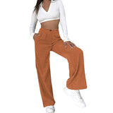 Winter High Waist Loose Casual Corduroy Straight Pants Lady Fashion Comfortable All-match Solid Trousers Women's