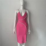 Summer New Beading Spaghetti Strap Dress Women Sleeveless Clothes Sexy Club Party Midi