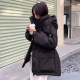 Women Winter Tooling Hooded Down Jacket Women's Korean Version Solid Colors Loose Thick Warm Down Puffer