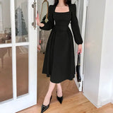 Style Spring A-Line Dress For Women 2023 New Square Collar Puff Sleeve Mini Dresses Casual Elegant Ladies